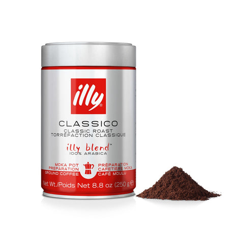 Illy Moka Tostato Classico Ground Coffee (6 Packs of 250g) Tin Next To Ground Coffee