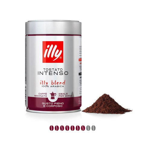 Illy Moka Intenso Ground Coffee (3 Packs of 250g) Tin and Ground Coffee with Intensity Scale