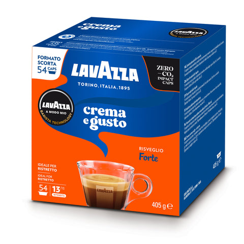 Lavazza A Modo Mio Crema e Gusto Forte Coffee Capsules (2 Packs of 54) Right-Tilted Packet