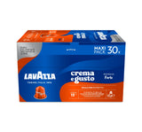 Nespresso Compatible Lavazza Crema e Gusto Forte 30 Aluminium Capsules (Maxi Pack) Front Horizontal Pack