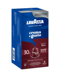 Nespresso Compatible Lavazza Crema e Gusto Ricco 30 Aluminium Capsules (Maxi Pack) Left-Tilted Pack