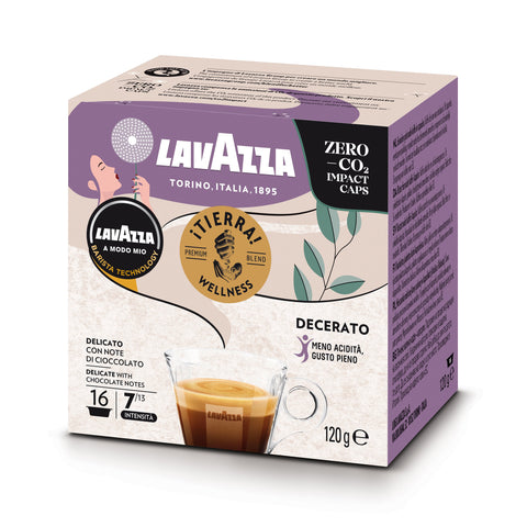Lavazza A Modo Mio Tierra Decerato Wellness Coffee Capsules (2 Packs of 16) Right-Tilted Packet