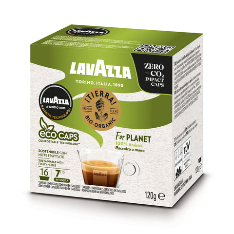 Lavazza A Modo Mio Tierra Bio for Planet ECO CAPS Coffee Capsules (16 Packs of 16) Right Pack