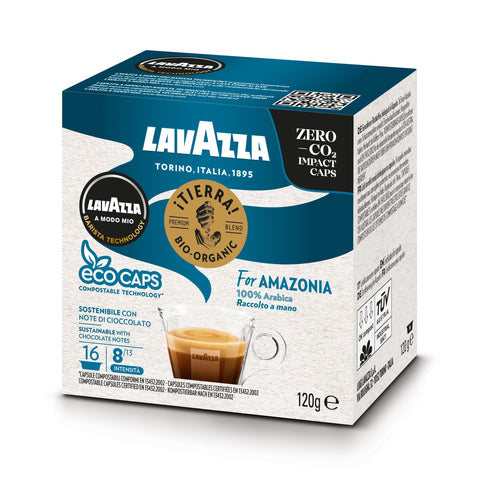 Lavazza A Modo Mio Tierra Bio for Amazonia ECO CAPS Coffee Capsules (5 Packs of 16) Right Pack