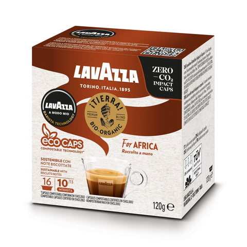 Lavazza A Modo Mio Tierra Bio for Africa ECO CAPS Coffee Capsules (6 Packs of 16) Right Packet