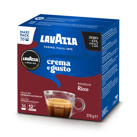 Lavazza A Modo Mio Crema e Gusto Ricco Coffee Capsules (1 Pack of 36) Right-Tilted Packet