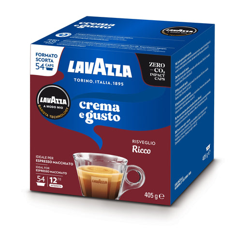 Lavazza A Modo Mio Crema e Gusto Ricco Coffee Capsules (4 Packs of 54) Right-Tilted Packet